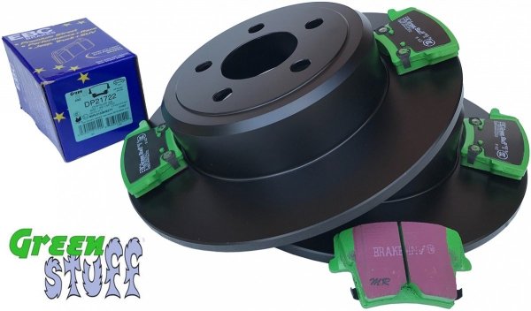 Tylne klocki GreenStuff + NIE WENTYLOWANE tarcze hamulcowe EBC seria PREMIUM Lancia Thema 3,6 V6
