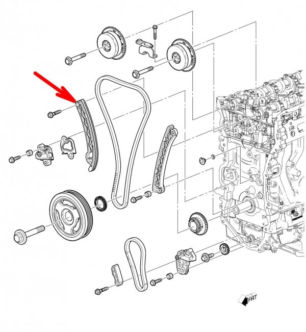 Prowadnica ślizg napinacza łańcucha rozrządu prawy Chevrolet Blazer 2,5