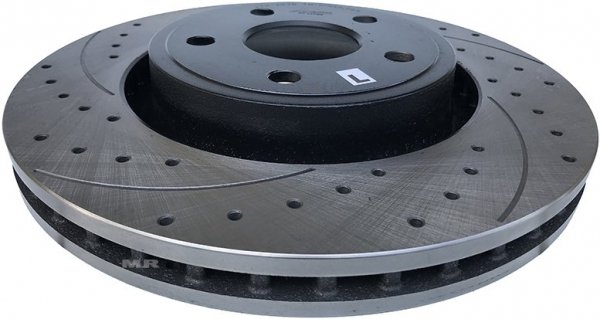 Przednie WIERCONE nacinane tarcze 350mm BLACK oraz klocki hamulcowe Jeep Grand Cherokee 2011-