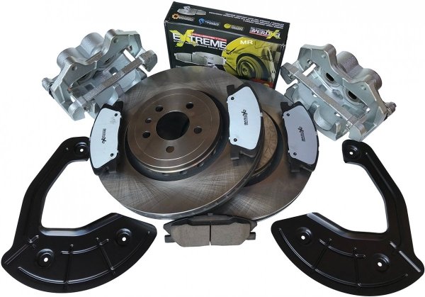 Przednie klocki POWERSTOP Z26 + zaciski + tarcze hamulcowe 370mm Dodge Challenger