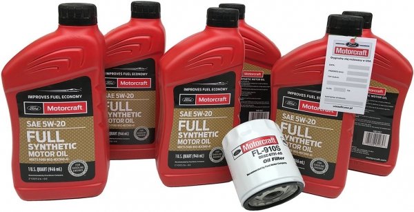 Oryginalny filtr oraz olej silnikowy Motorcraft 5W20 Full Synthetic Ford Kuga 2,5 Duratec