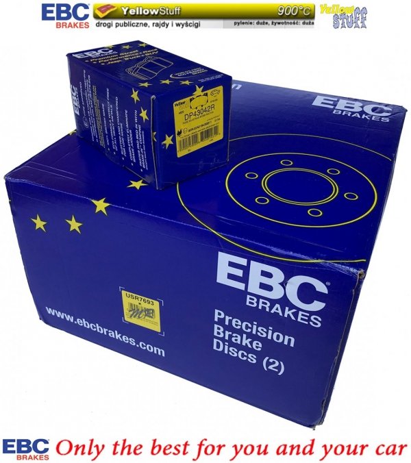 Przednie klocki YellowStuff + NACINANE tarcze hamulcowe 352mm EBC seria USR Ford Mustang 2015-
