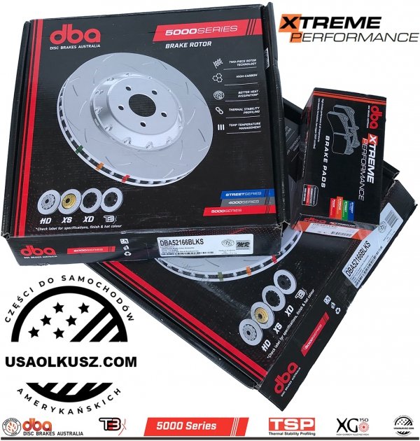 Przednie klocki XTREME PERFORMANCE + dwuczęściowe pływające tarcze hamulcowe DBA seria 5000 T3 Ford Mustang 5,0 V8 2015-