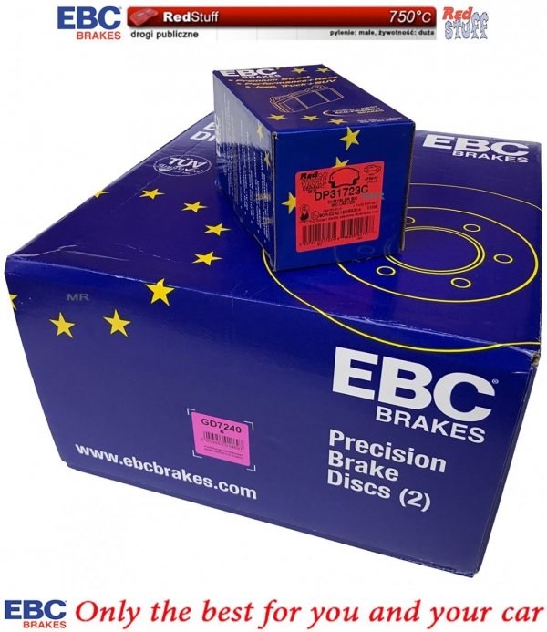 Przednie CERAMICZNE klocki RedStuff + WIERCONE NACINANE tarcze hamulcowe 320mm EBC seria GD Dodge Magnum RWD V6