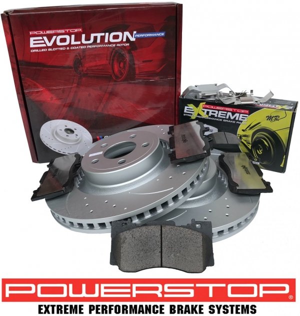 Przednie klocki Z26 + WIERCONE tarcze hamulcowe 352mm POWERSTOP EVOLUTION Ford Mustang 2015-