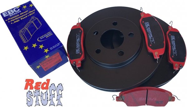 Przednie CERAMICZNE klocki RedStuff + tarcze hamulcowe 293mm EBC serii PREMIUM Ford Mustang 2005-2010