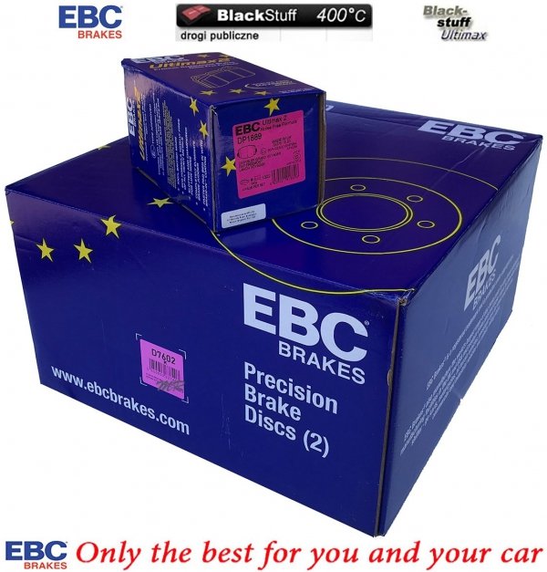 Tylne klocki Ultimax2 + tarcze hamulcowe 328mm EBC seria Premium Chrysler Voyager Town Country 2012-