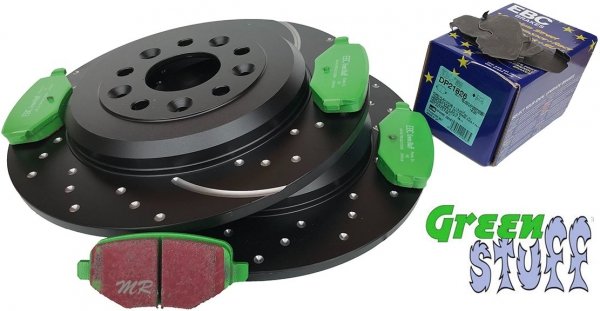 Tylne klocki GreenStuff + NAWIERCANE NACINANE tarcze hamulcowe 330mm EBC seria GD Ford Edge 2011-2014