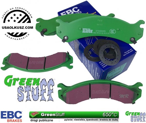 Przednie klocki GreenStuff + NAWIERCANE NACINANE tarcze hamulcowe EBC seria GD Chevrolet Avalanche 2500 2002-2006