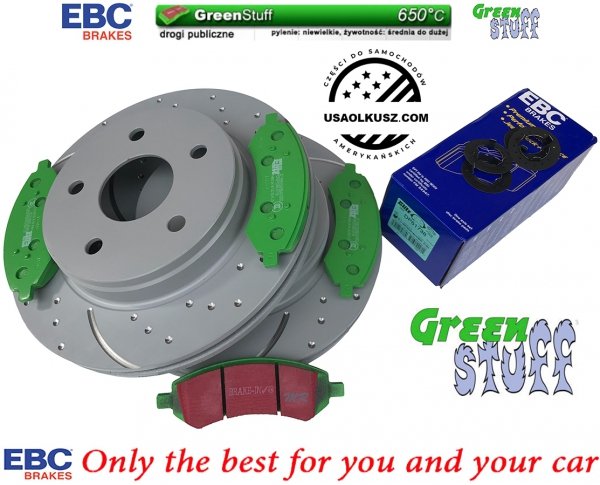Przednie klocki GreenStuff + nawiercone nacinane tarcze hamulcowe EBC seria GD Dodge Durango 2007-2009