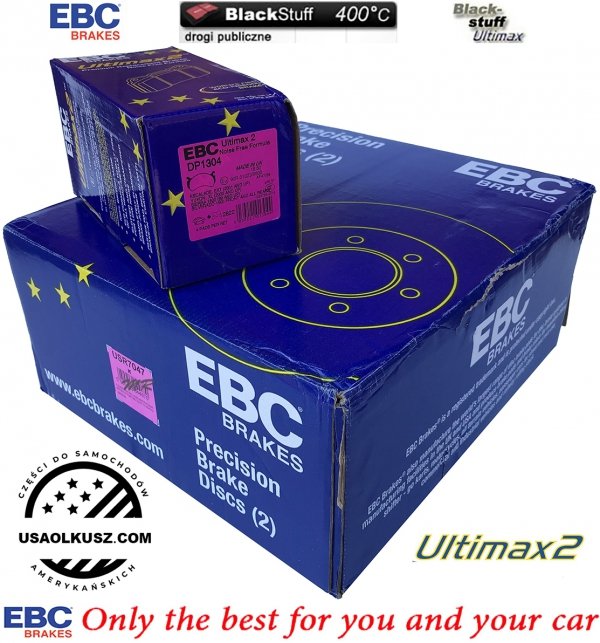Przednie klocki Ultimax2 + NACINANE tarcze hamulcowe EBC seria USR GMC Safari 2003-