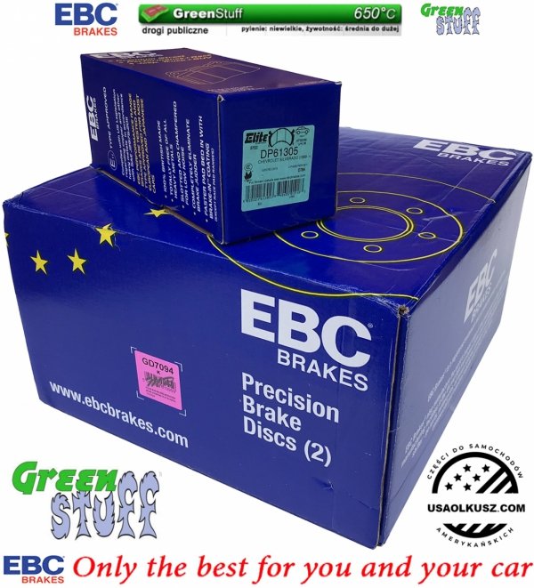 Przednie klocki GreenStuff + NAWIERCANE NACINANE tarcze hamulcowe EBC seria GD Chevrolet Avalanche 2500 2002-2006