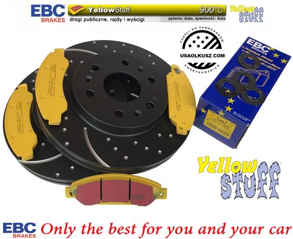 Przednie klocki YellowStuff + NAWIERCANE NACINANE tarcze hamulcowe 330mm EBC seria GD GMC Yukon 2007-2008