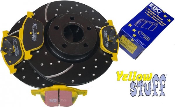 Przednie klocki YellowStuff + NAWIERCANE NACINANE tarcze hamulcowe 300mm EBC seria GD Ford Escape FWD 2013-2019