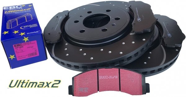 Przednie klocki Ultimax2 + NAWIERCANE NACINANE tarcze hamulcowe EBC seria GD Ford F-150 2010-