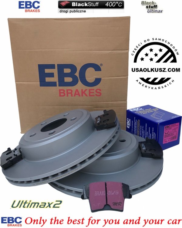 Tylne klocki Ultimax2 + WENTYLOWANE tarcze hamulcowe EBC seria PREMIUM Dodge Charger