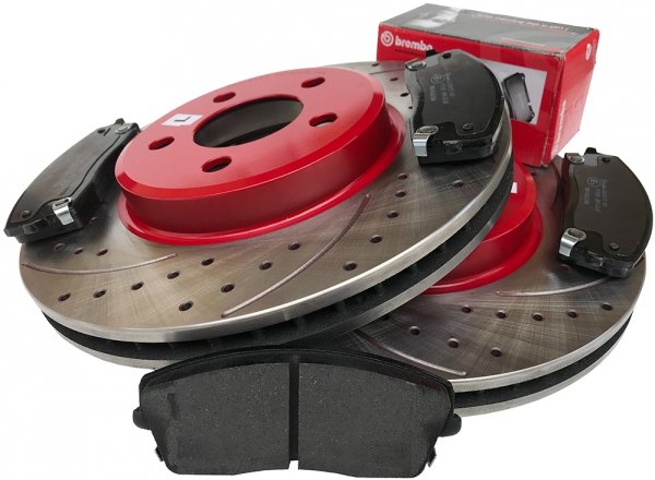 Przednie klocki BREMBO + WIERCONE nacinane tarcze hamulcowe 320mm Dodge Charger