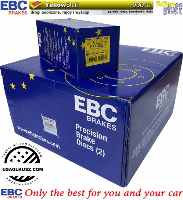 Przednie klocki YellowStuff + NACINANE tarcze hamulcowe 320mm EBC seria USR Ford Mustang 2015-