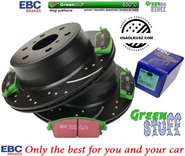 Tylne klocki GreenStuff + NAWIERCANE NACINANE tarcze EBC seria GD GMC Yukon 2007-2020