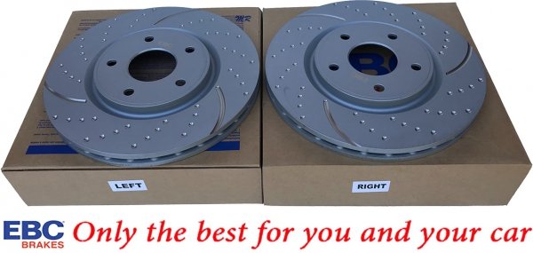 Przednie klocki Ultimax2 + NAWIERCANE NACINANE tarcze hamulcowe 330mm EBC seria GD Lancia Voyager 2012-