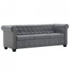 Sofa Chesterfield, 3-os., obita aksamitem, 199x75x72 cm, szara