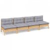 4-osobowa sofa ogrodowa z szarymi poduszkami, drewno sosnowe