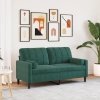 2-osobowa sofa z poduszkami, kolor ciemnozielony, tkanina aksamit, szerokość 140 cm