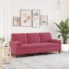 3-osobowa sofa z poduszkami, winna czerwień, 180 cm, aksamit
