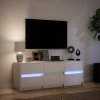 Szafka TV z LED, biała, 140x34x50 cm, materiał drewnopochodny