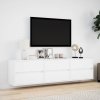 Ścienna szafka pod TV, z LED, biała, 180x31x45 cm