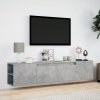Ścienna szafka pod TV, z LED, szarość betonu, 180x31x39,5 cm