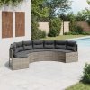 Sofa ogrodowa z poduszkami, półokrągła, szary rattan PE