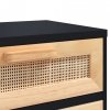Szafka nocna, czarna, lite drewno sosnowe i naturalny rattan