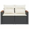 Sofa ogrodowa z poduszkami, 2-osobowa, czarna, polirattan