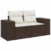 Sofa ogrodowa z poduszkami, 2-osobowa, brązowa, polirattan