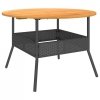 Stół ogrodowy z akacjowym blatem, czarny, Ø110x71 cm, rattan PE