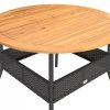 Stół ogrodowy z akacjowym blatem, czarny, Ø110x71 cm, rattan PE