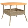 Stół ogrodowy z akacjowym blatem, beż, Ø110x71 cm, rattan PE