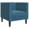 Fotel Chesterfield, niebieski, tapicerowany aksamitem