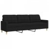 Sofa 3-osobowa, czarna, 210 cm, tapicerowana tkaniną