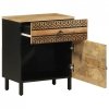 Szafka nocna, czarna, 50x33x60 cm, lite surowe drewno mango