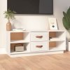 Szafka pod TV, biała, 100x34x40 cm, lite drewno sosnowe
