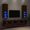 Szafki TV, z LED, 2 szt., brązowy dąb, 30,5x30x102 cm