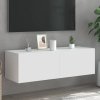 Ścienna szafka TV z LED, biała, 100x35x31 cm