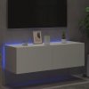 Ścienna szafka TV z LED, biała, 100x35x31 cm
