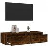 Szafka pod TV z LED, przydymiony dąb, 100x35,5x25 cm
