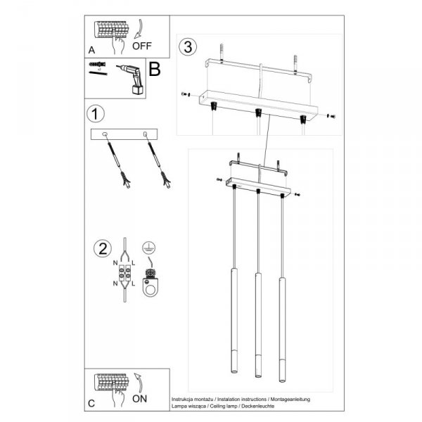 Lampa wisząca MOZAICA 3L czarny/miedź