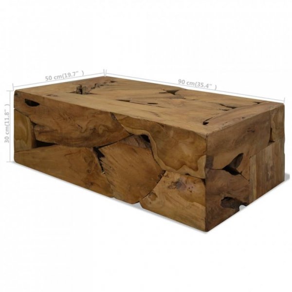 Stolik kawowy z drewna tekowego, 90 x 50 x 30 cm, brązowy