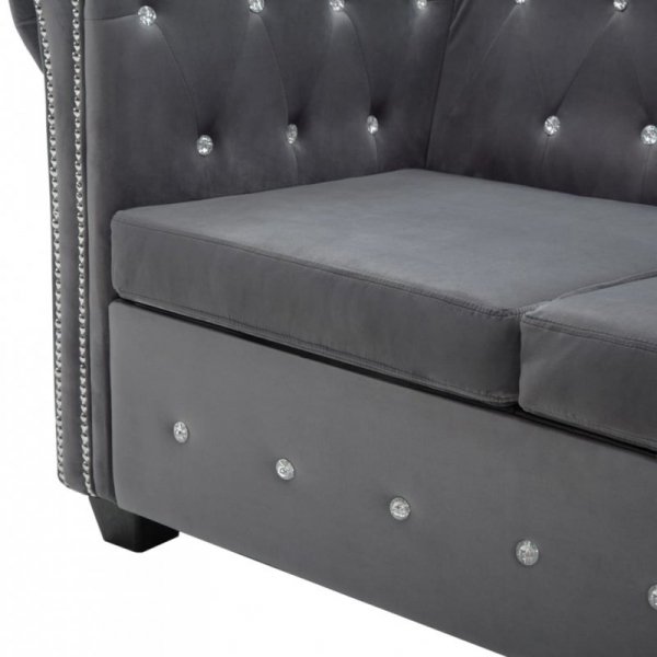 Sofa Chesterfield, 3-os., obita aksamitem, 199x75x72 cm, szara