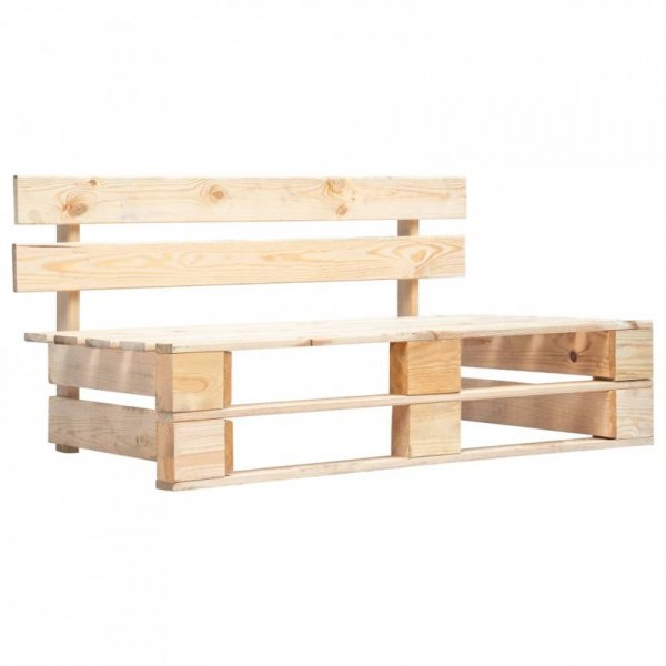 Ogrodowa sofa z palet, z czerwonymi poduszkami, sosna